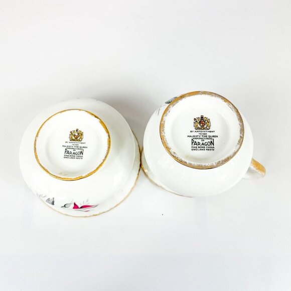 Paragon England Fine Bone China Burgundy Grey Roses Open Sugar and Creamer Set - Picture 6 of 8